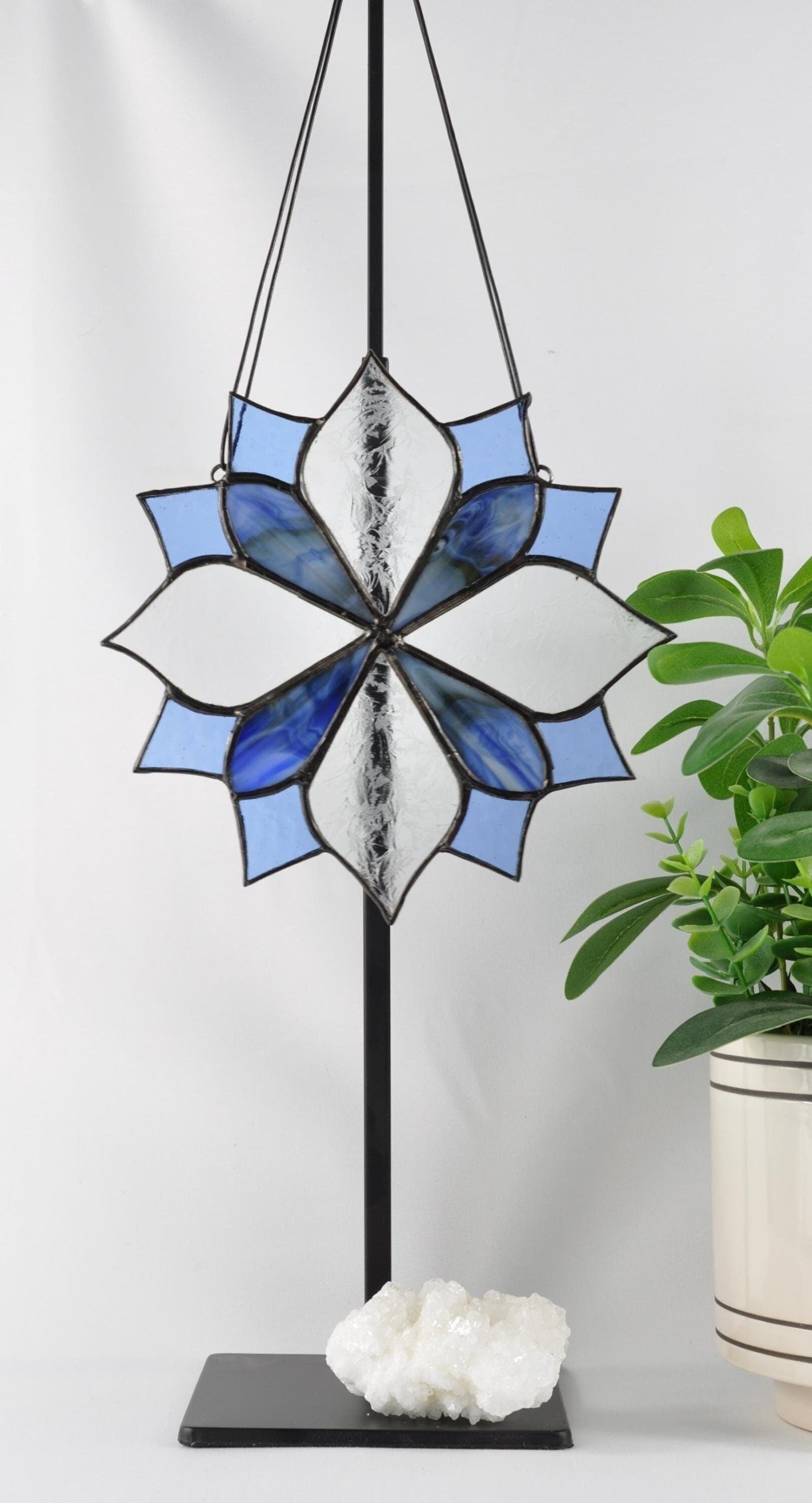 Multi Blue and clear stained glass suncatcher